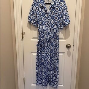 Boden Floral Blue and White Midi Dress
